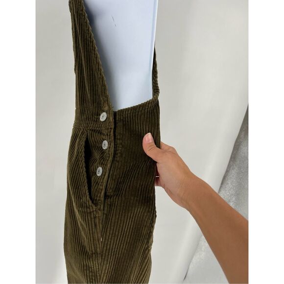 Old Navy Women’s corduroy slouchy straight workwear overalls army green Size 4 - Picture 6 of 11